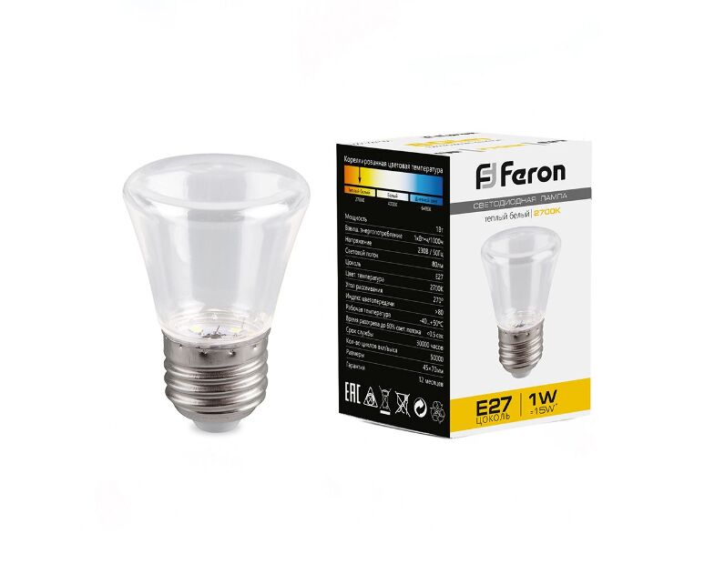 Лампа светодиодная Feron LB-372 Колокольчик прозрачный E27 1W 2700K 25909