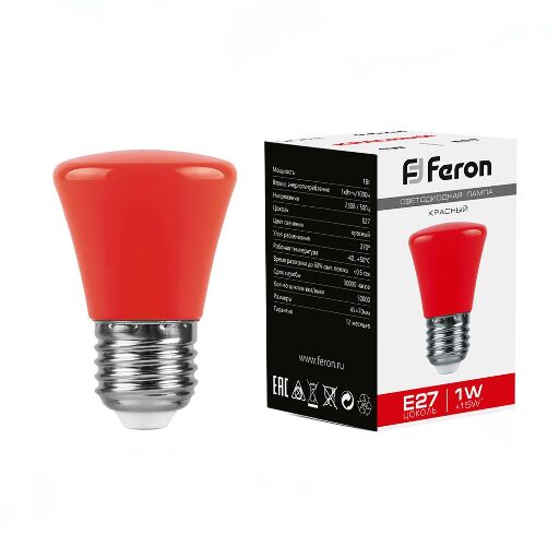 Лампа светодиодная Feron LB-372 Колокольчик E27 1W красный 25911