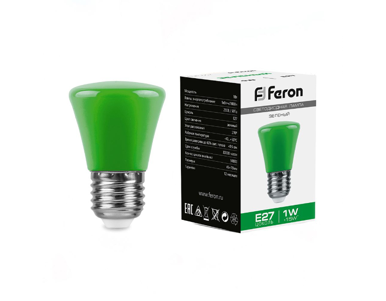 Лампа светодиодная Feron LB-372 Колокольчик E27 1W зеленый 25912