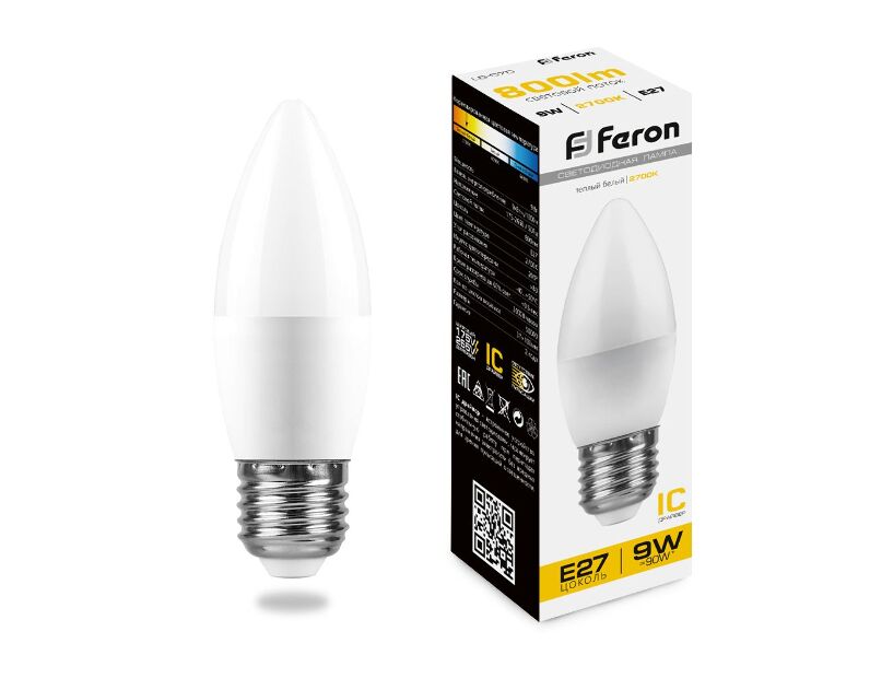 Лампа светодиодная Feron LB-570 Свеча E27 9W 2700K 25936