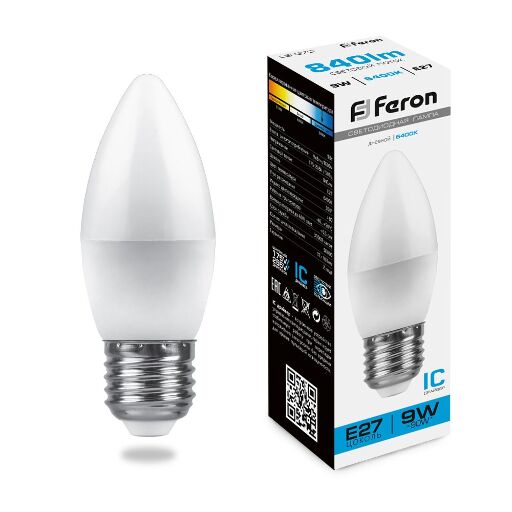 Лампа светодиодная Feron LB-570 Свеча E27 9W 6400K 25938