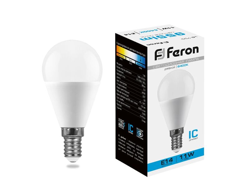 Лампа светодиодная Feron LB-750 Шарик E14 11W 6400K 25948
