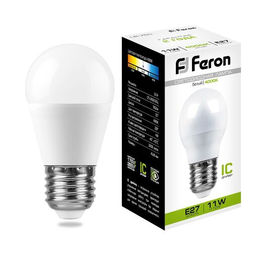 Лампа светодиодная Feron LB-750 Шарик E27 11W 4000K 25950