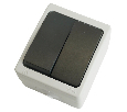 Выключатель STEKKER PSW10-121-54 двухклавишный открытой установки, 250В, 10А, IP54, серый/графит 32753