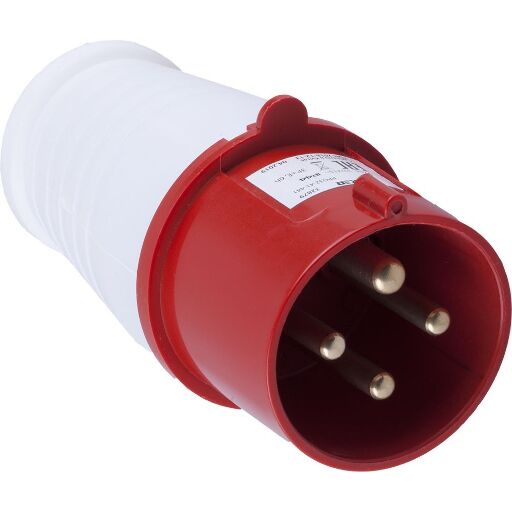 Вилка прямая STEKKER PPG32-41-441 для силовых кабелей сечением 2,5-6 мм2, 4 PIN, нейлон/латунь 415В, 32A, IP44, красная 32879