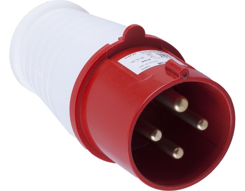 Вилка прямая STEKKER PPG32-41-441 для силовых кабелей сечением 2,5-6 мм2, 4 PIN, нейлон/латунь 415В, 32A, IP44, красная 32879