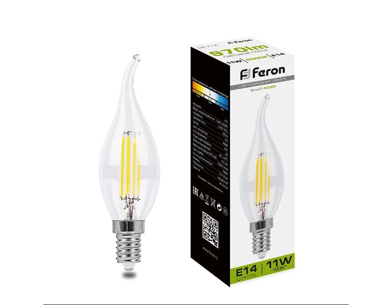 Лампа светодиодная Feron LB-714 Свеча на ветру E14 11W 4000K 38012