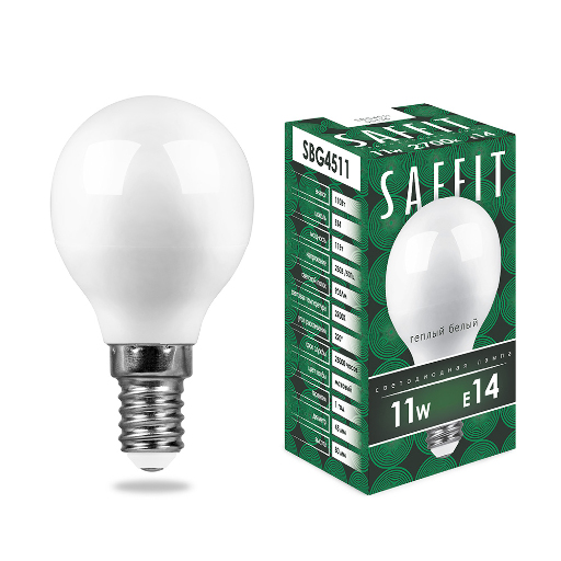 Лампа светодиодная SAFFIT SBG4511 Шарик E14 11W 2700K 55136