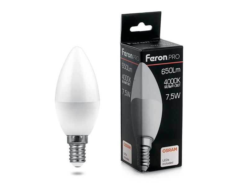 Лампа светодиодная Feron.PRO LB-1307 Свеча E14 7.5W 4000K OSRAM LED 38054