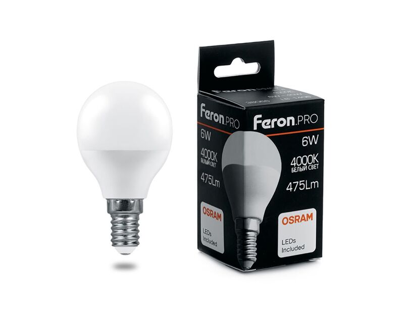 Лампа светодиодная Feron.PRO LB-1406 Шарик E14 6W 4000K OSRAM LED 38066