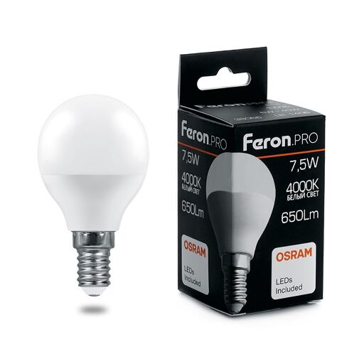 Лампа светодиодная Feron.PRO LB-1407 Шарик E14 7.5W 4000K OSRAM LED 38072