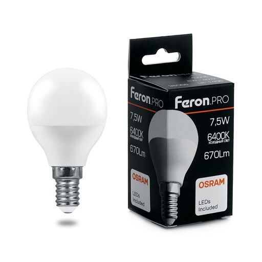 Лампа светодиодная Feron.PRO LB-1407 Шарик E14 7.5W 6400K OSRAM LED 38073