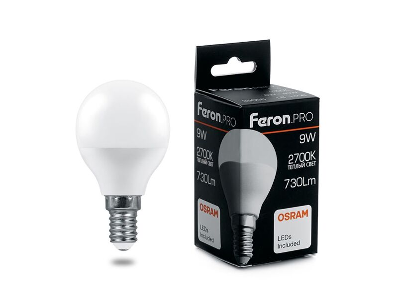 Лампа светодиодная Feron.PRO LB-1409 Шарик E14 9W 2700K OSRAM LED 38077
