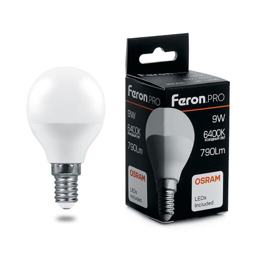 Лампа светодиодная Feron.PRO LB-1409 Шарик E14 9W 6400K OSRAM LED 38079