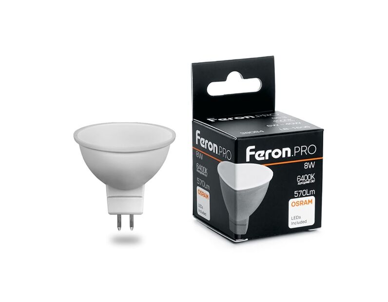 Лампа светодиодная Feron.PRO LB-1608 MR16 G5.3 8W 6400K OSRAM LED 38091