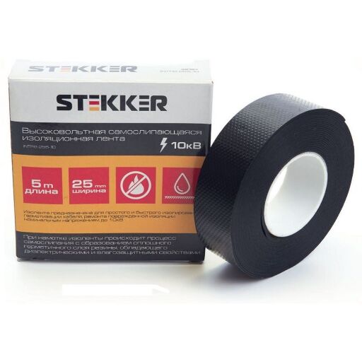 Изолента для высоковольтных проводов, самослипающаяся  STEKKER INTP8-255-10 25 мм, длина 5 м. (до10кВ) 39157