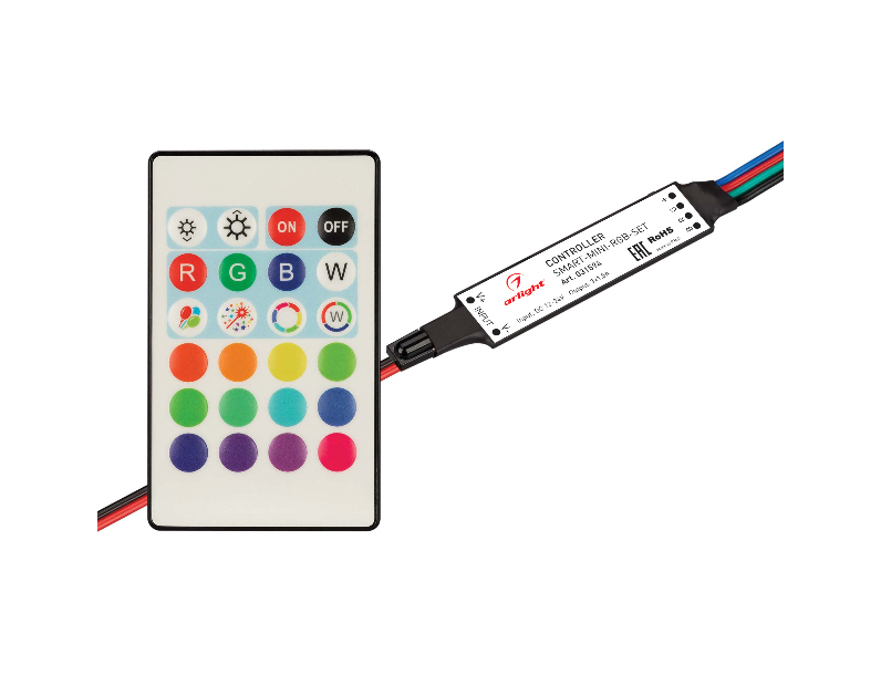 Контроллер Arlight SMART-MINI-RGB-SET (12-24V, 3x1.5A, ПДУ 24кн, IR) IP20 Пластик 031594