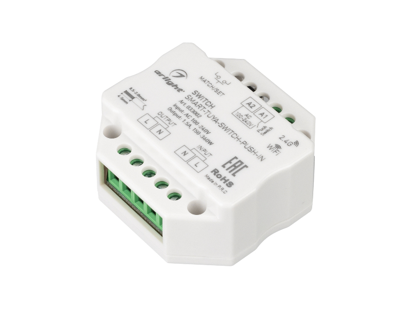 Контроллер-выключатель Arlight SMART-TUYA-SWITCH-PUSH-IN (230V, 1.5A, WiFi, 2.4G) IP20 Пластик 033002