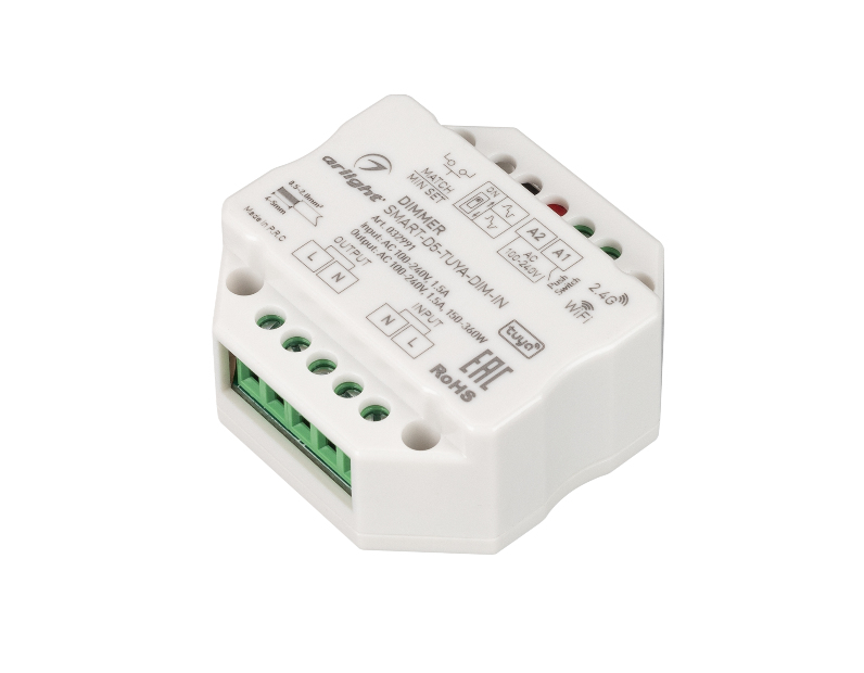 Диммер Arlight SMART-D5-TUYA-DIM-IN (230V, 1.5A, TRIAC, WiFi, 2.4G) IP20 Пластик 032991