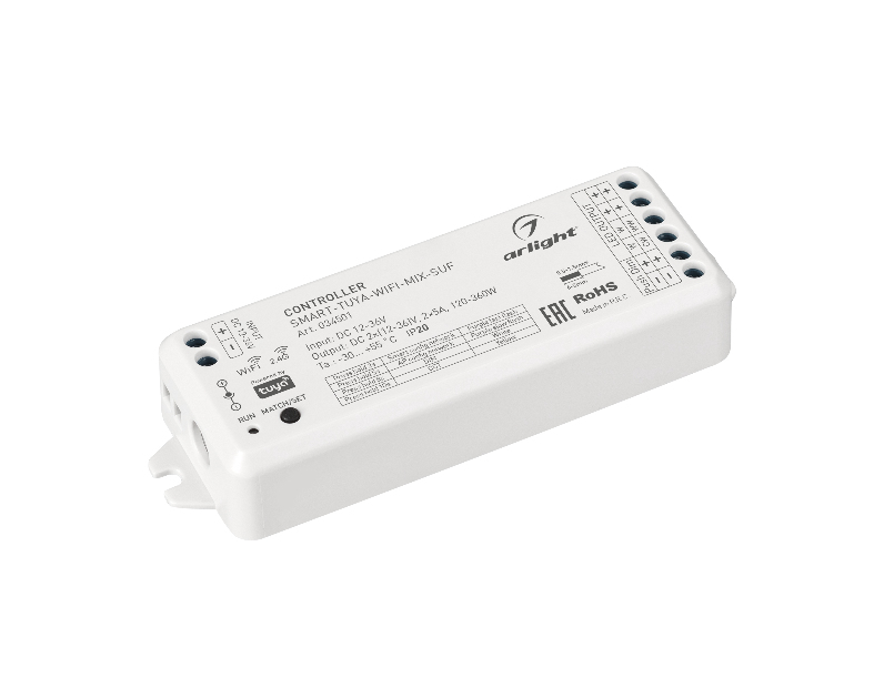 Контроллер SMART-TUYA-WIFI-MIX-SUF (12-36V, 2x5A, 2.4G) (Arlight, IP20 Пластик, 5 лет) 034501