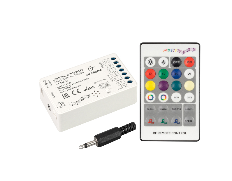 Аудиоконтроллер ARL-SOUND-RGB/RGBW (12-24V, 4x4A, RF ПДУ 24кн) (Arlight, IP20 Пластик, 3 года) 034726