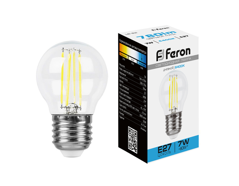Лампа светодиодная Feron LB-52 Шарик E27 7W 6400K 38222