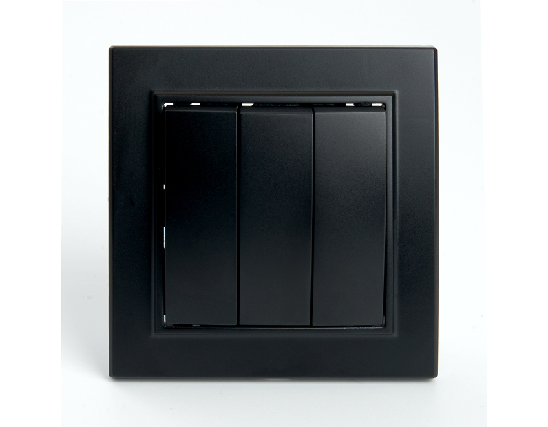Выключатель 3-клавишный STEKKER  PSW10-9007-03, 250В, 10А, серия Эрна, черный 39924