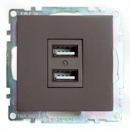 Розетка USB 2-местная (механизм), STEKKER GLS10-7115-04, 250B, 2,1А, серия Катрин, шоколад 49027