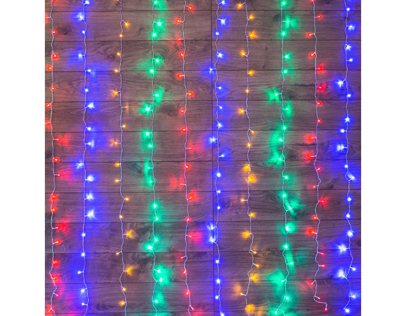 Гирлянда Светодиодный Дождь 2x3 м, свечение с динамикой, прозрачный провод, 230 В, диоды Мультиколор 235-069
