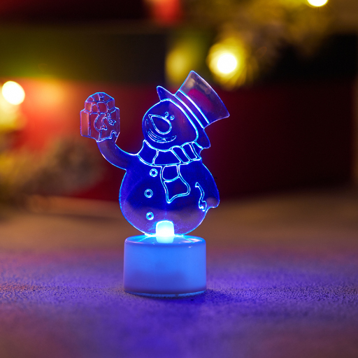 Фигура светодиодная на подставке Снеговик с подарком 2D, RGB 501-054