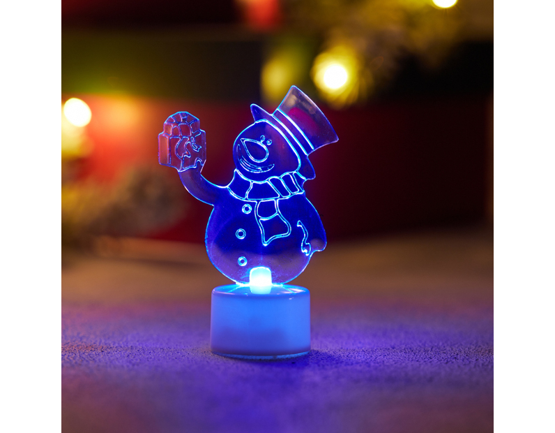 Фигура светодиодная на подставке Снеговик с подарком 2D, RGB 501-054