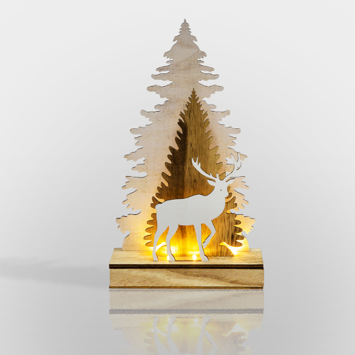 Деревянная фигурка с подсветкой Елочка с оленем 18x7x29 см 504-001