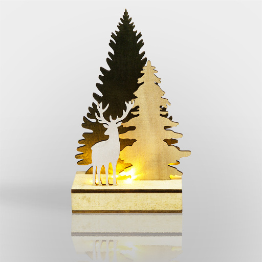 Деревянная фигурка с подсветкой Елочка с оленем 12x6x21,5 см 504-002