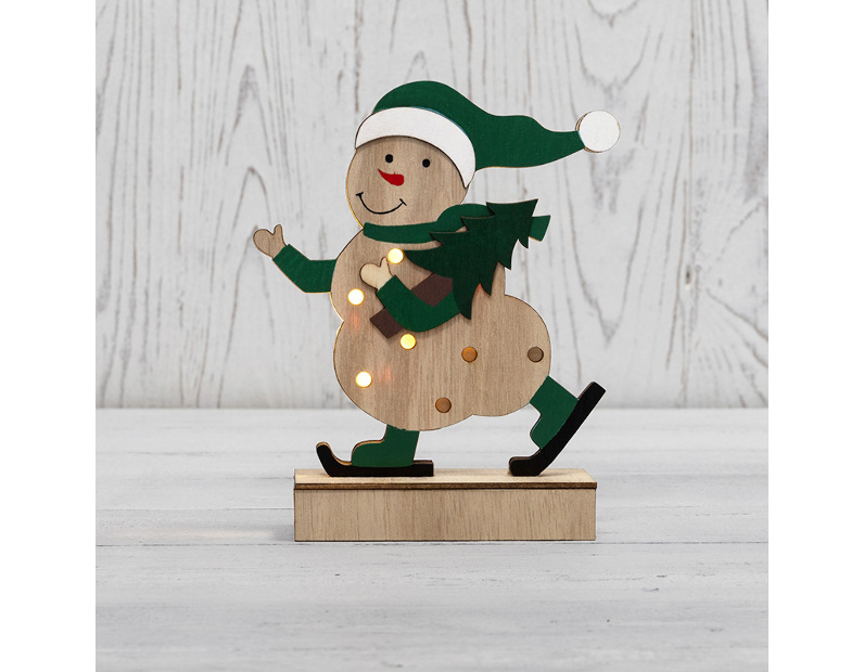 Деревянная фигурка с подсветкой Снеговик 18 см NEON-NIGHT 504-017