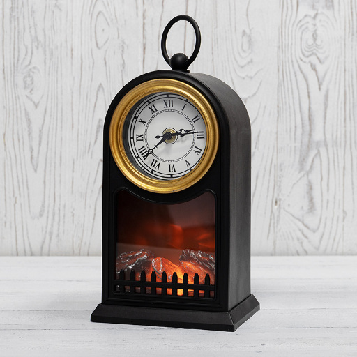 Светодиодный камин Старинные часы с эффектом живого огня 14,7x11,7x25 см, черный, батарейки 2хС (не в комплекте) USB NEON-NIGHT 511-020
