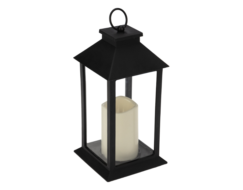 Декоративный фонарь со свечой 14x14x29 см, черный корпус, теплый белый цвет свечения NEON-NIGHT 513-045