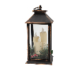 Декоративный фонарь со свечкой и шишкой, бронзовый корпус, размер 14x14x27 см, цвет теплый белый 513-048
