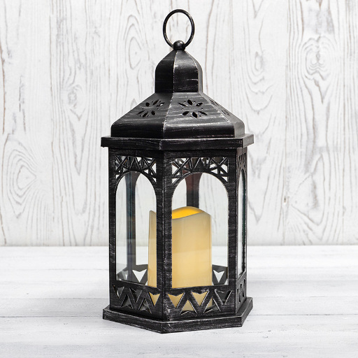 Декоративный фонарь со свечой 18x16,5x31 см, черный корпус, теплый белый цвет свечения NEON-NIGHT 513-056