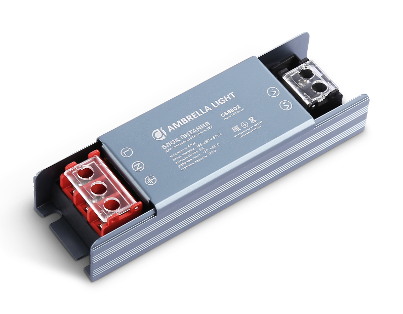 Блок питания для светодиодной ленты 12V 60W 5A IP20 185-260V 115*35*22 GS8802 Ambrella Light GS8802
