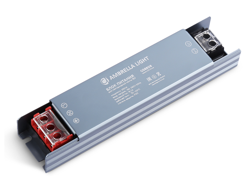 Блок питания для светодиодной ленты 12V 200W 16.7A IP20 185-260V 160*35*22 GS8808 Ambrella Light GS8808