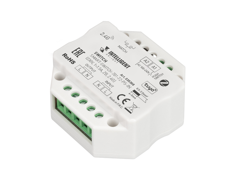 INTELLIGENT ARLIGHT Релейный модуль SMART-SWITCH-701-72-PS-IN (230V, 1x1.5A, ZB, 2.4G) (IARL, Пластик) 035308