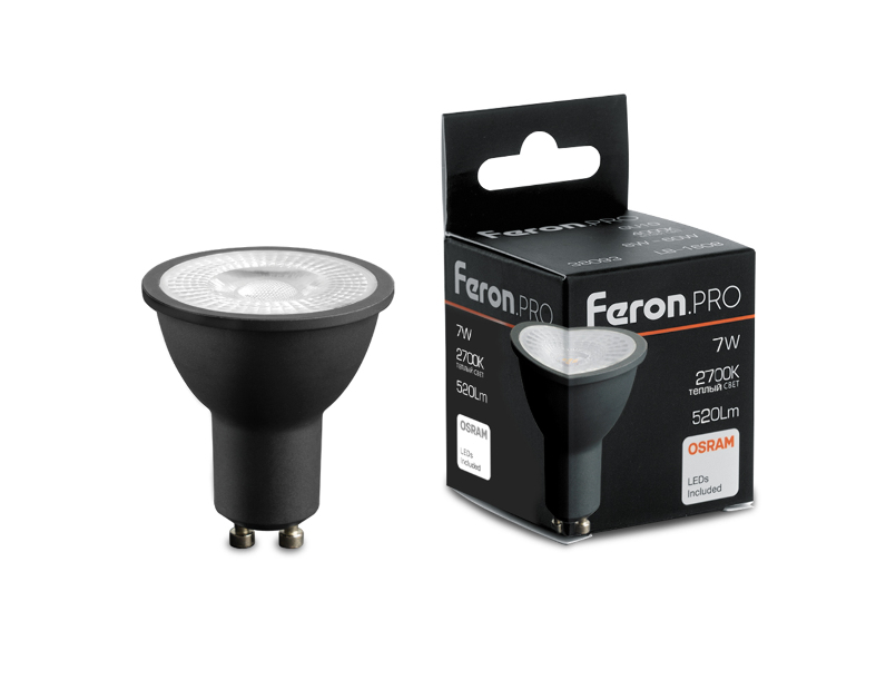 Лампа светодиодная Feron.PRO LB-1607 GU10 7W 175-265V 2700K  в черном корпусе 48954