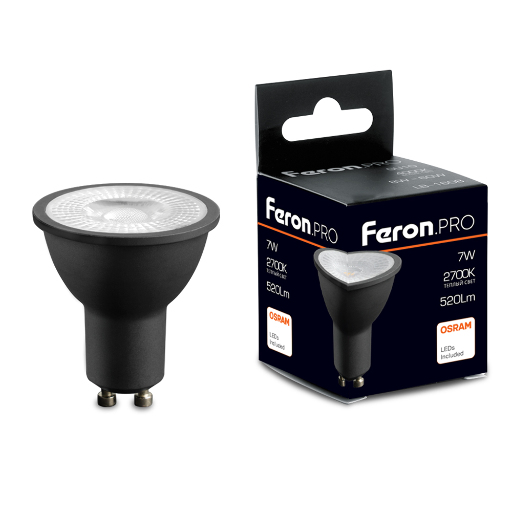 Лампа светодиодная Feron.PRO LB-1607 GU10 7W 175-265V 2700K в черном корпусе 48956