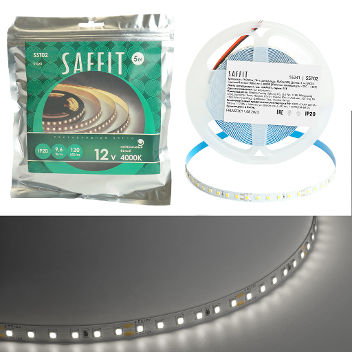 SST02 SAFFIT 120SMD(2835)/м 9.6Вт/м 12V 5000*8*1.22мм 4000К, IP20 55241