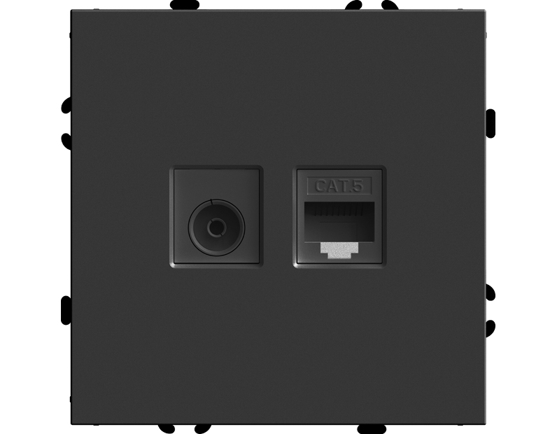 Розетка TV + компьютерная RJ-45 (механизм), STEKKER, RST00-5106-05, серия Эмили, черный уголь, soft touch 49846