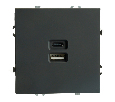 Розетка 2-местная USB + Type C (механизм), STEKKER, 250В, 20W, серия Эмили, RST10-5115-05, черный уголь, soft touch 49853