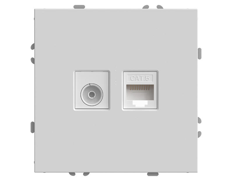 Розетка TV + компьютерная RJ-45 (механизм), STEKKER, серия Эмили, RST00-5106-01, белый фарфор, soft touch 49872