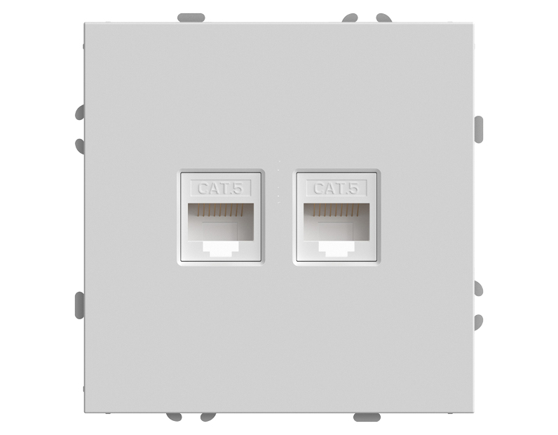 Розетка компьютерная 2-местная RJ-45 (механизм), STEKKER,  серия Эмили, RST00-5111-01, белый фарфор, soft touch 49874