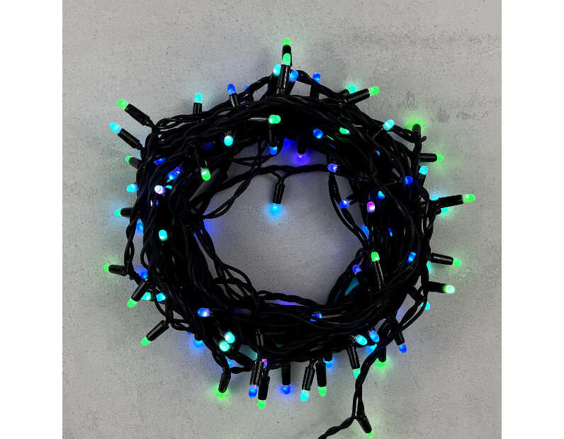 Гирлянда Нить с Колпачком 15м Разноцветная 220В, 100 LED, Провод Черный Каучук, IP65 AUG100CAP-21-1EPRGB
