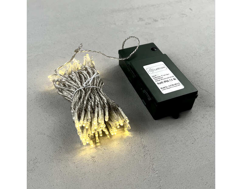 Гирлянда Нить на Батарейках с Таймером 10м Шампань, 100 LED, Провод Прозрачный Силикон, IP65 EST100-4W10-8CH